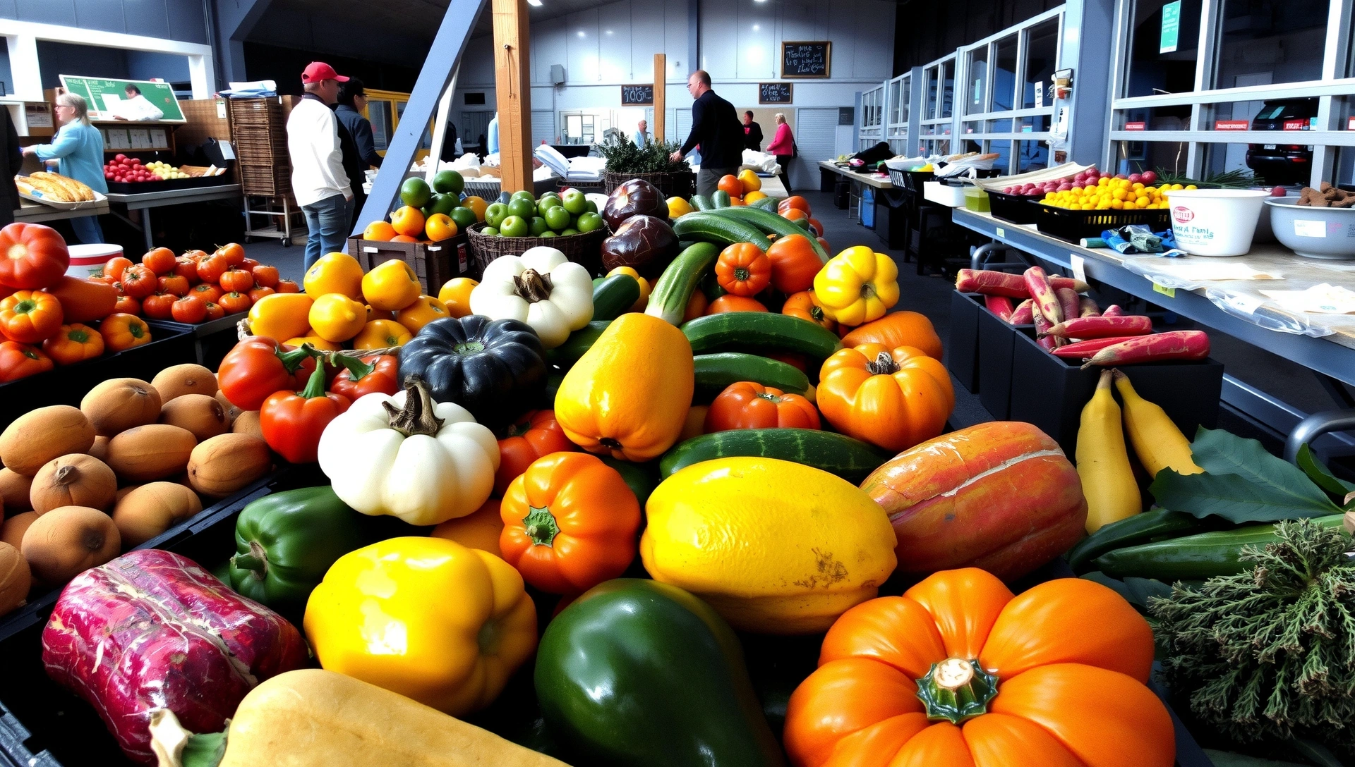 Mercado vibrante de frutas y verduras frescas